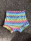 Rainbow Checkered Splatter Bummies 9/12, 12/18, 18/24