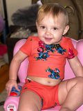 Red & Blue Floral Bubble Romper up to 12/18