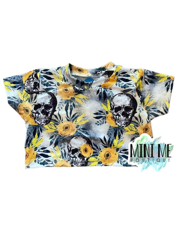 Yellow Skull Floral Crop Top 12M to 5T
